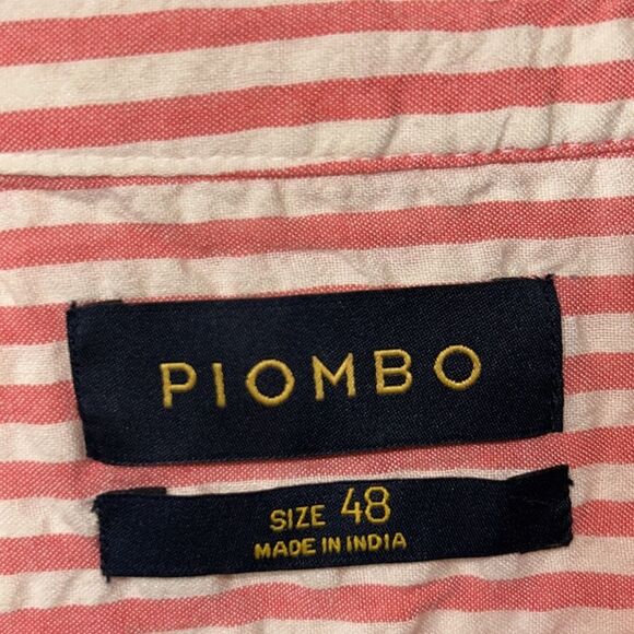 Piombo Seersucker Stripe Orange/White Button Down Shirt(Size 12) - Picture 9 of 9